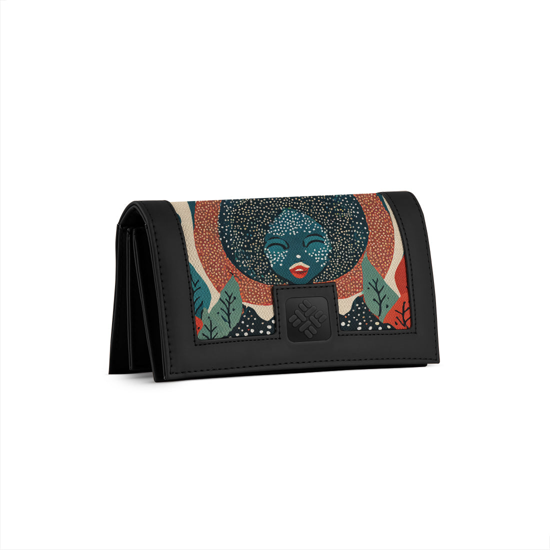 Black Sleek Elegance Fold Wallet with Ethereal Lunar Portrait