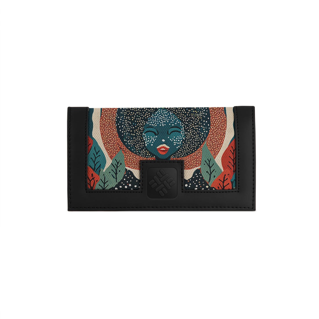 Black Sleek Elegance Fold Wallet with Ethereal Lunar Portrait