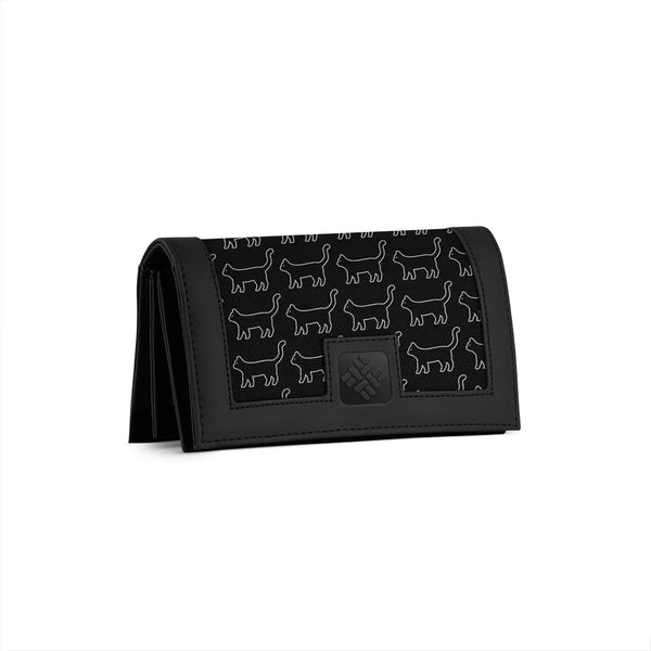 Black Sleek Elegance Fold Wallet with Playful Minimalist Cat Motif - 1