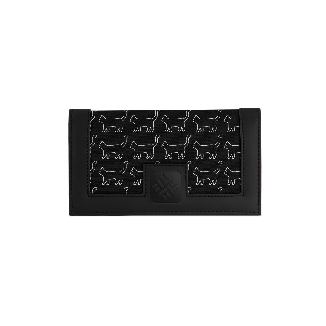Black Sleek Elegance Fold Wallet with Playful Minimalist Cat Motif