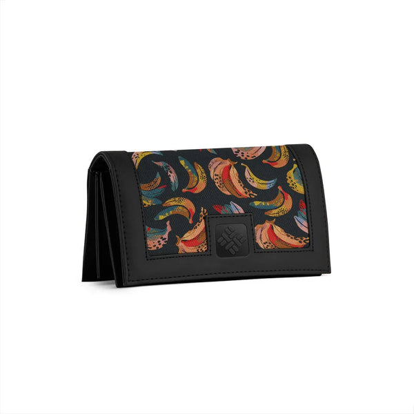 Black Sleek Elegance Fold Wallet with Pop-Art Banana Burst - 1