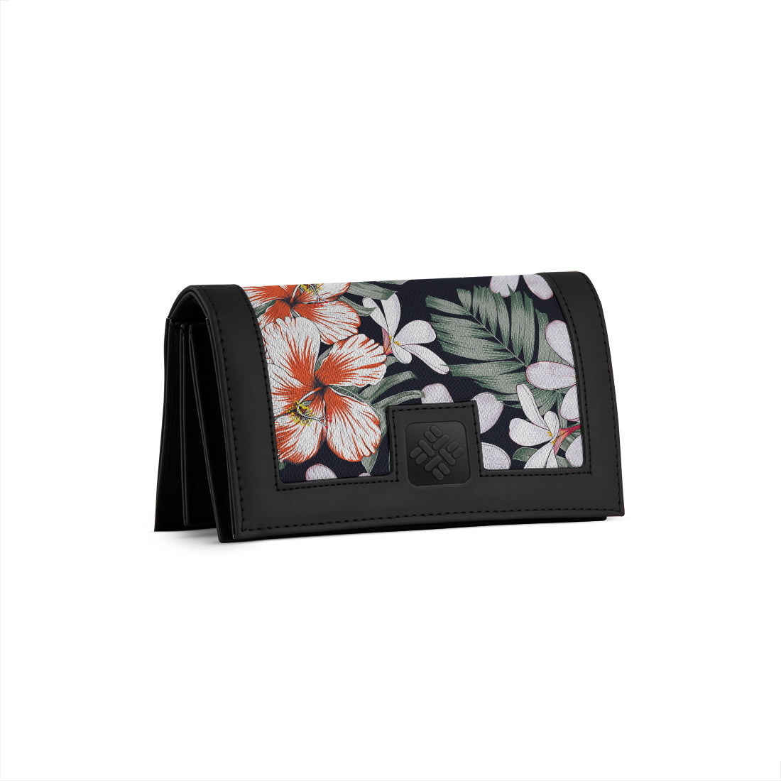 Black Sleek Elegance Fold Wallet with Tropical Floral Charm