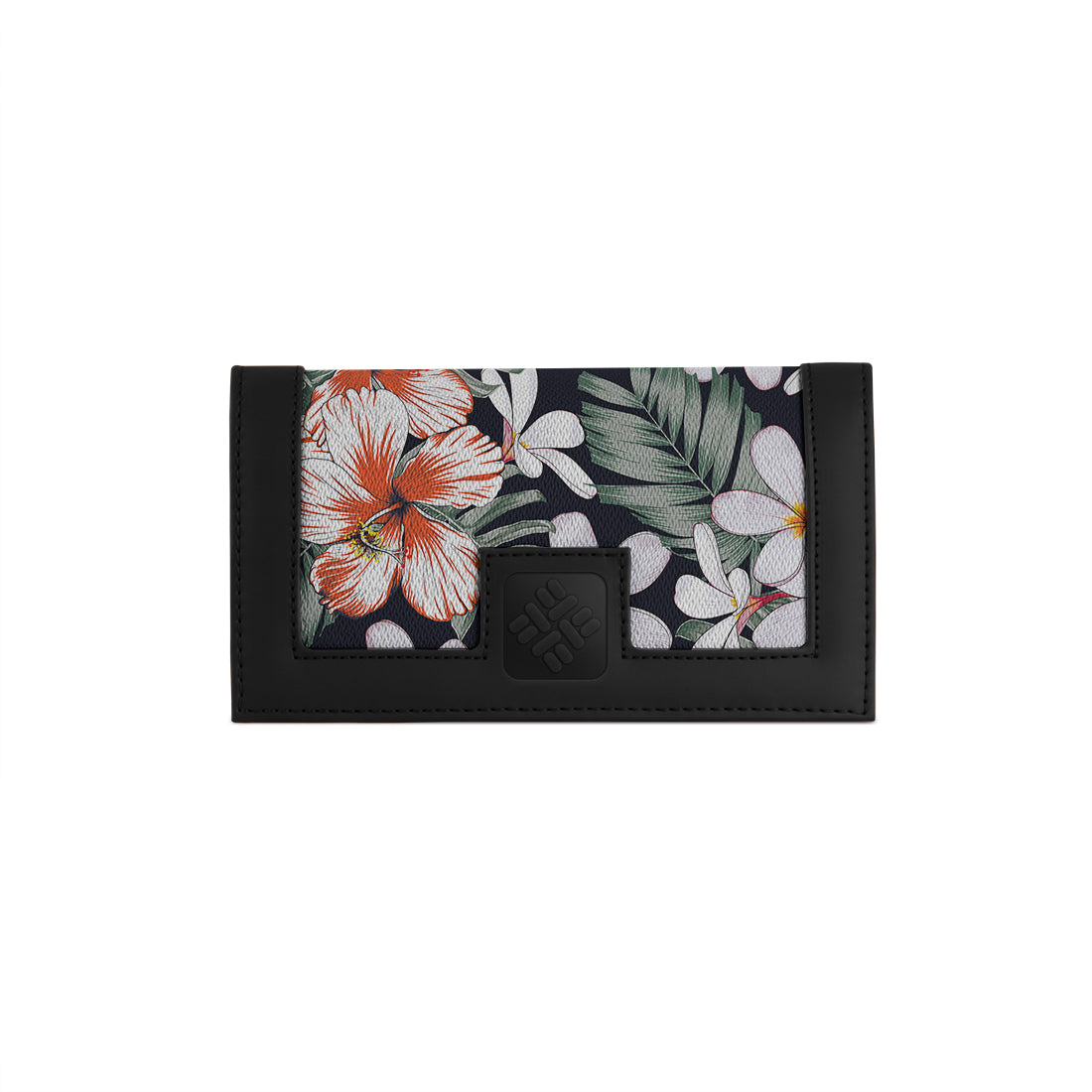 Black Sleek Elegance Fold Wallet with Tropical Floral Charm