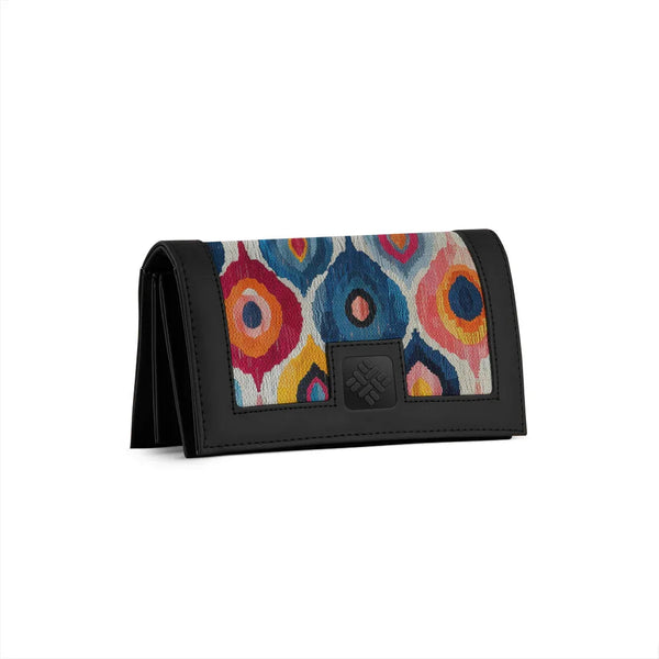 Black Sleek Elegance Fold Wallet with Vibrant Abstract Ikat Pattern - 1