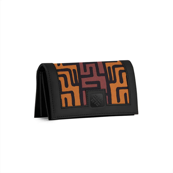 Black Sleek Elegance Fold Wallet with Warm Tribal Maze Pattern - 1