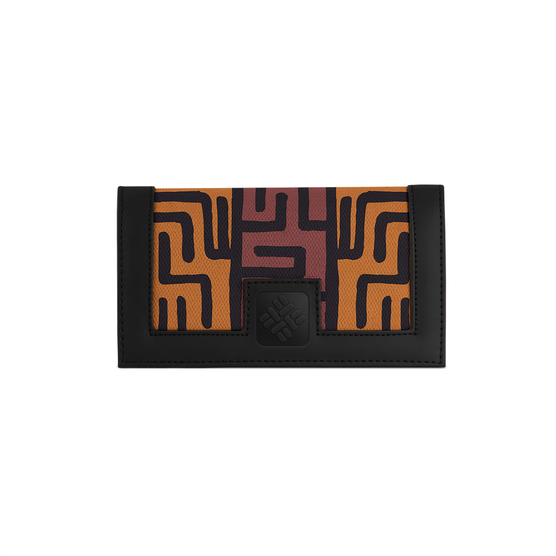 Black Sleek Elegance Fold Wallet with Warm Tribal Maze Pattern
