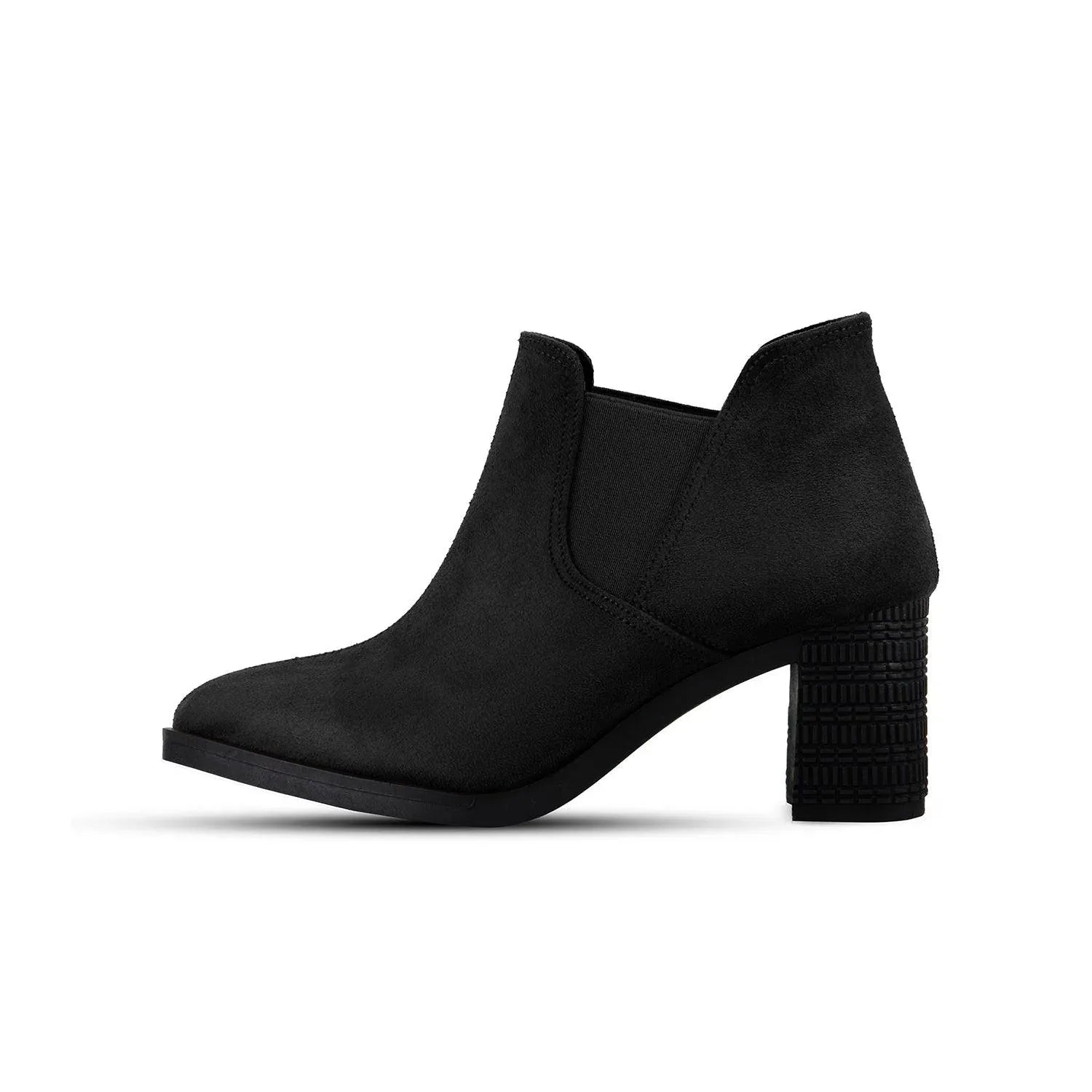 Black Slit Heeled Bootie - 4