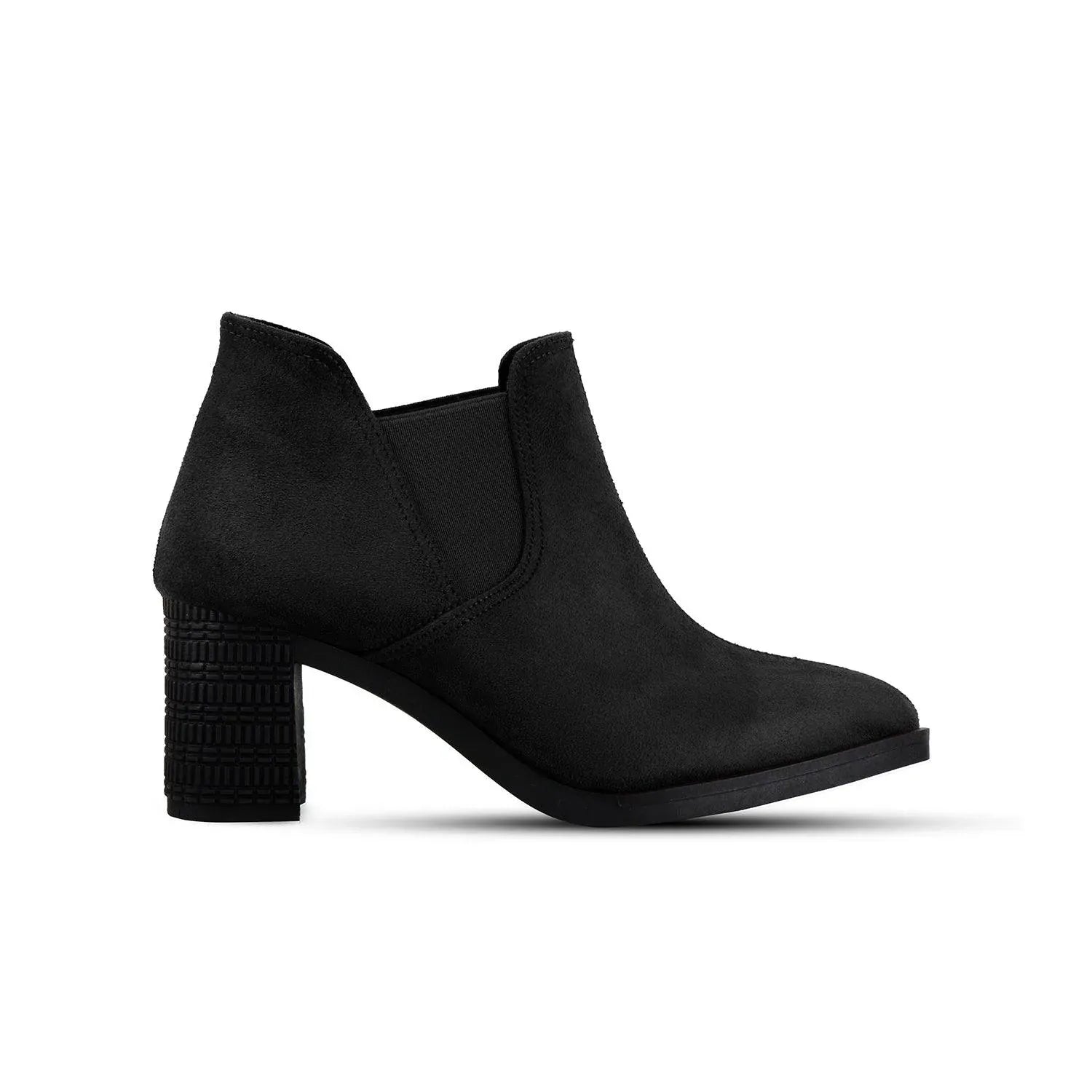Black Slit Heeled Bootie - 5
