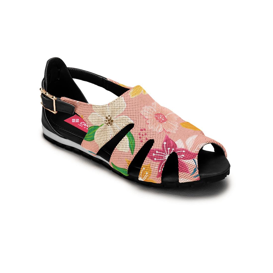 Black Spider Toe Sandal Pink Floral - CANVAEGYPT