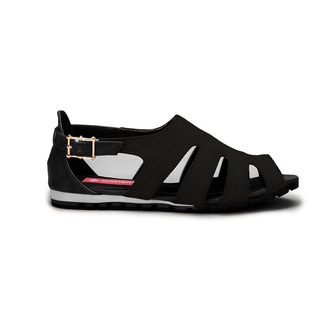 Black Spider Toe Sandal Solid Black - CANVAEGYPT
