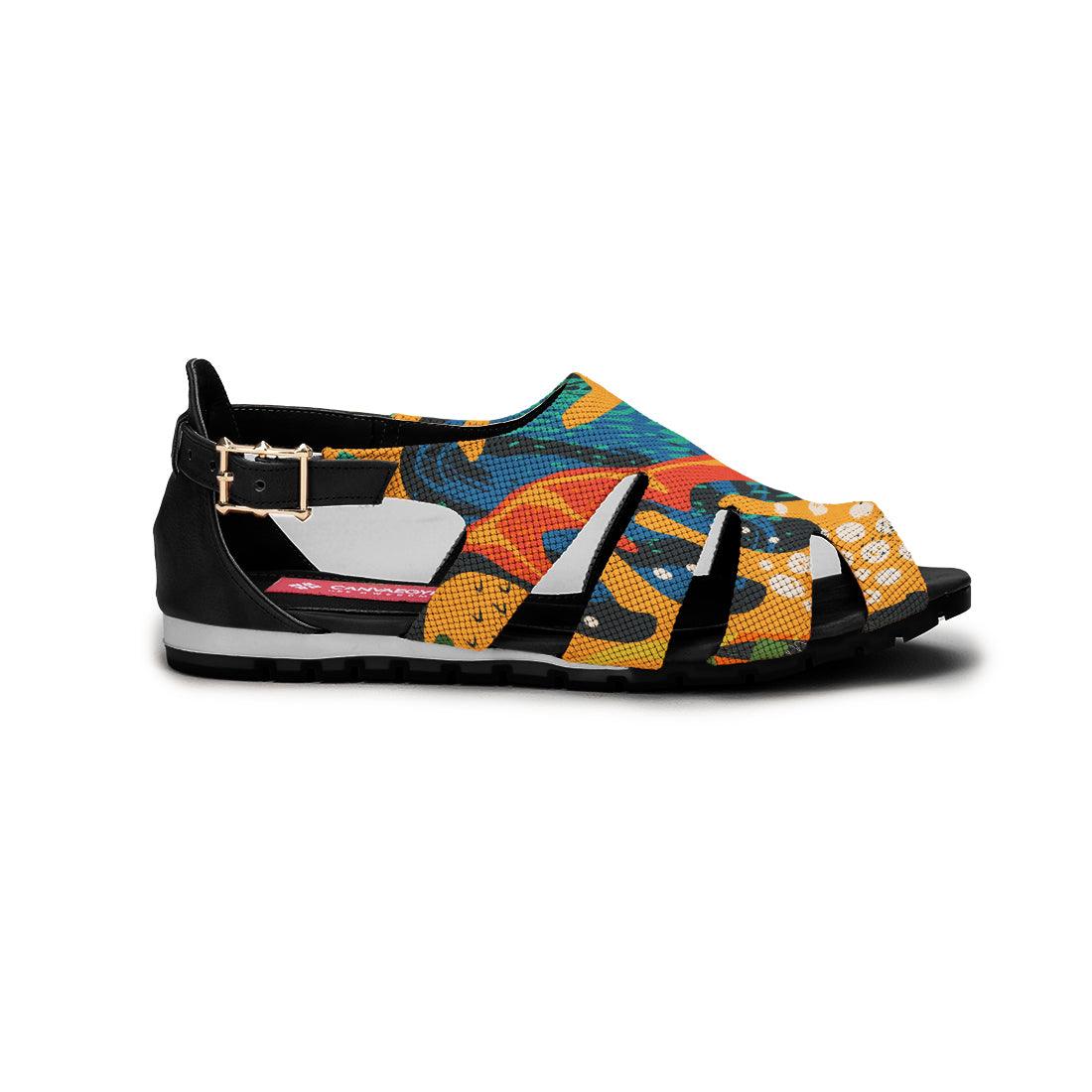 Black Spider Toe Sandal Yellow Leaves - CANVAEGYPT