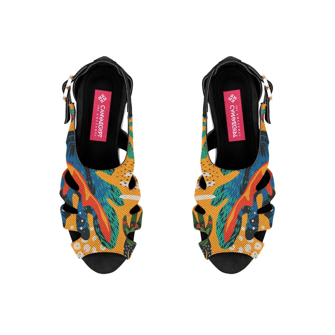 Black Spider Toe Sandal Yellow Leaves - CANVAEGYPT