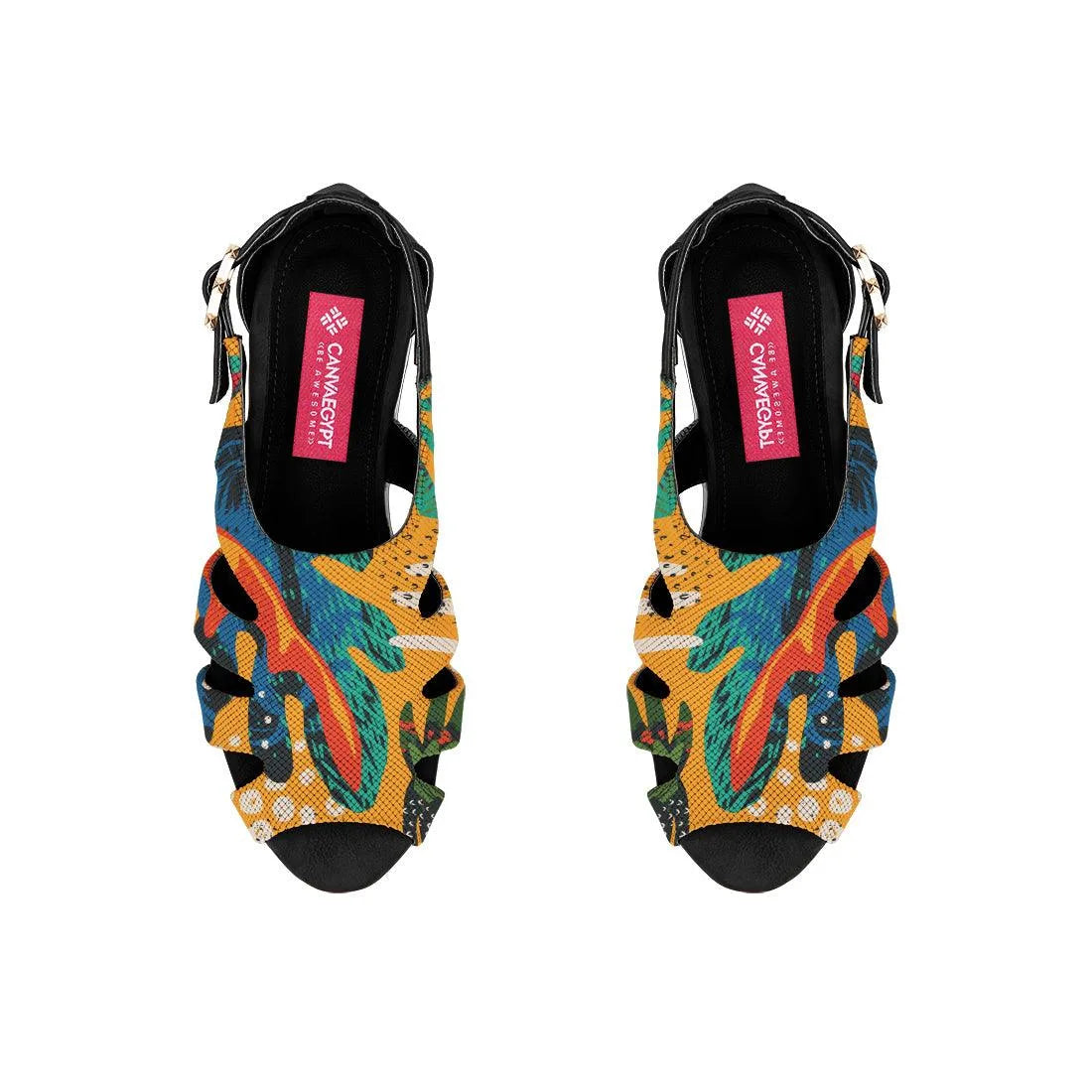 Black Spider Toe Sandal Yellow Leaves