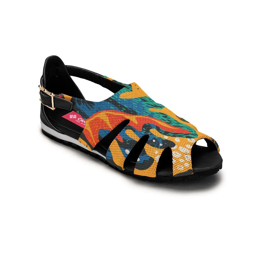 Black Spider Toe Sandal Yellow Leaves