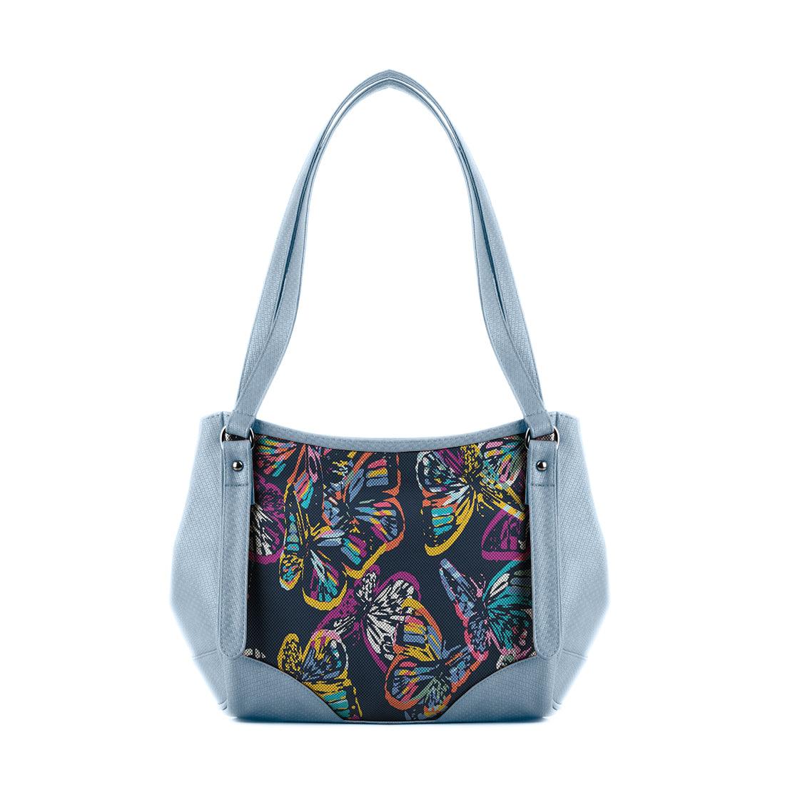 Blue Leather Tote Bag Butterfly - CANVAEGYPT