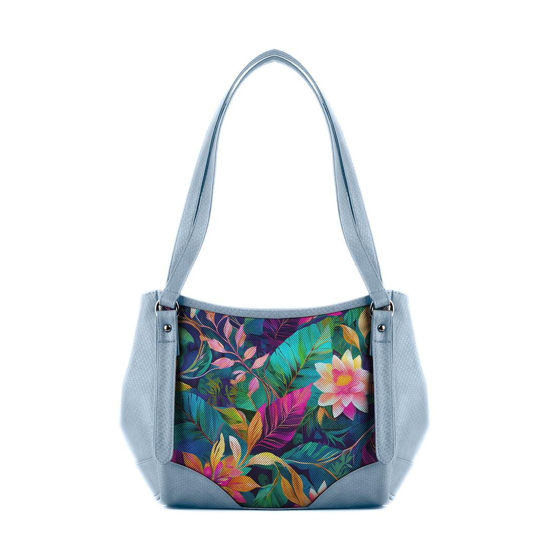Blue Leather Tote Bag floral - CANVAEGYPT