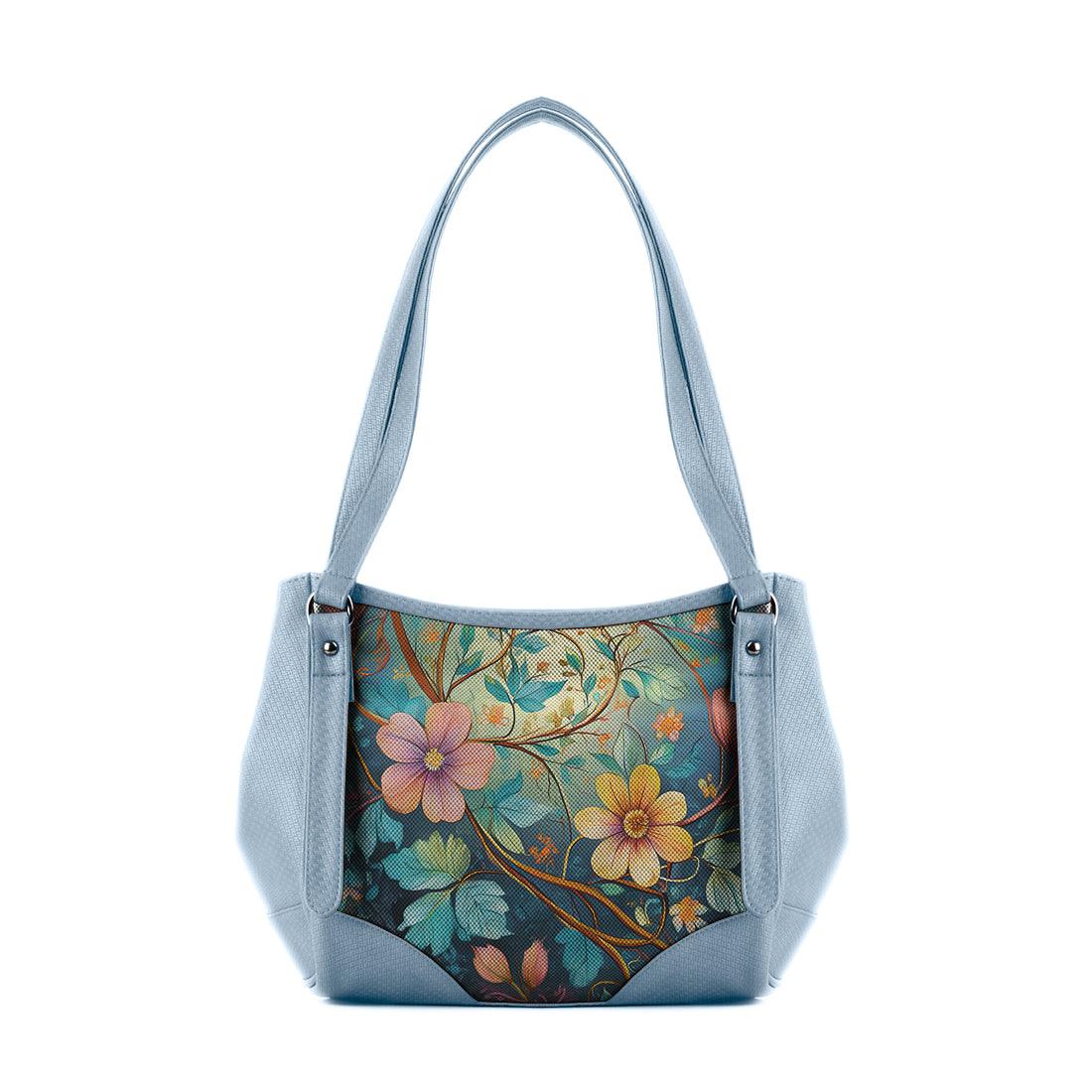 Blue Leather Tote Bag flower - CANVAEGYPT