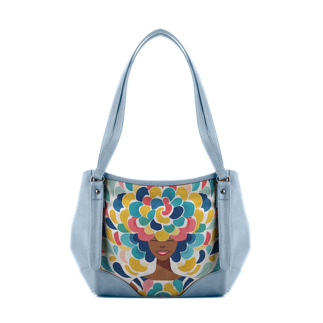 Blue Leather Tote Bag pretty lady - CANVAEGYPT
