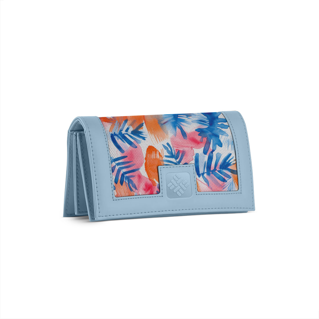 Blue Sleek Elegance Fold Wallet in Vibrant Watercolor Palm Leaves