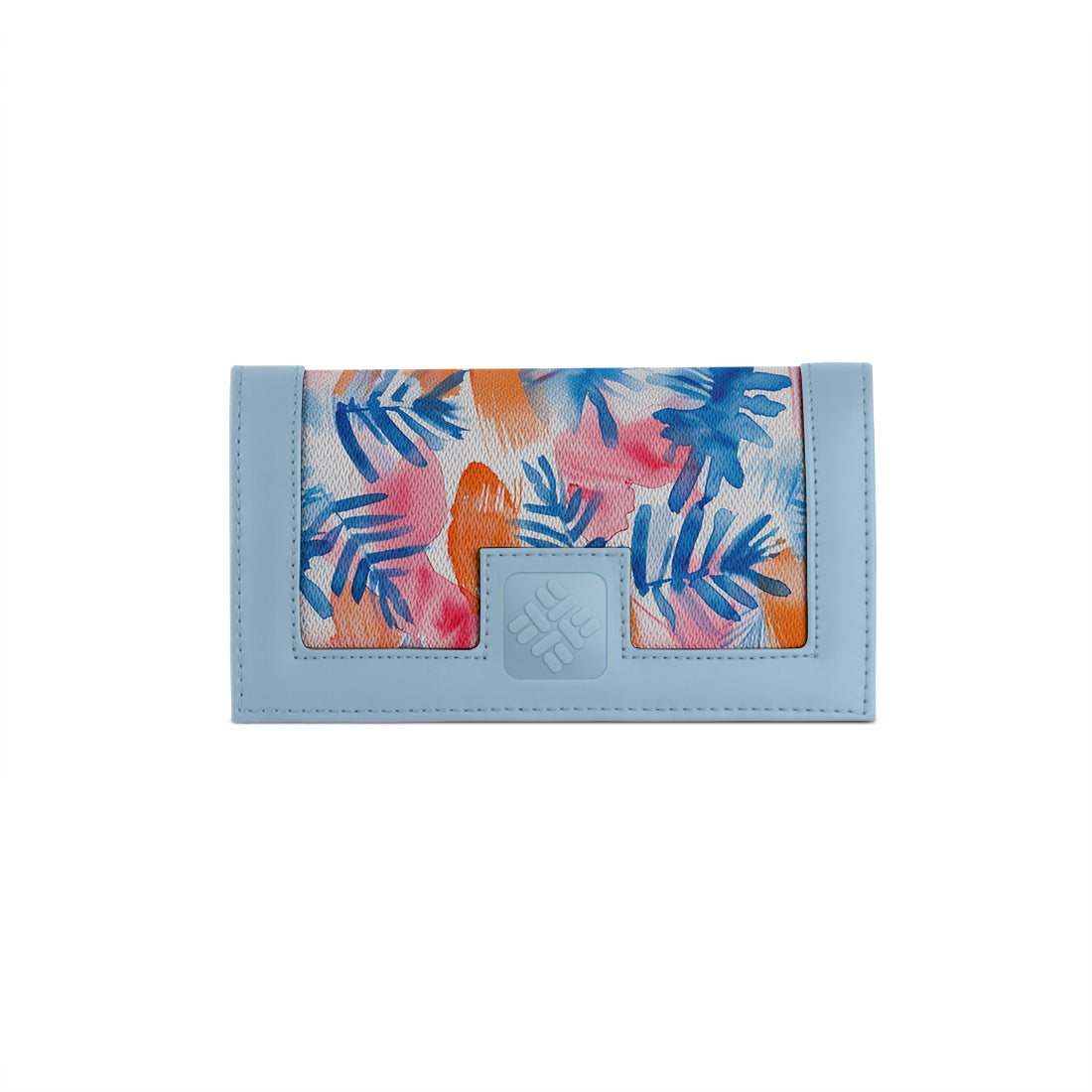 Blue Sleek Elegance Fold Wallet in Vibrant Watercolor Palm Leaves