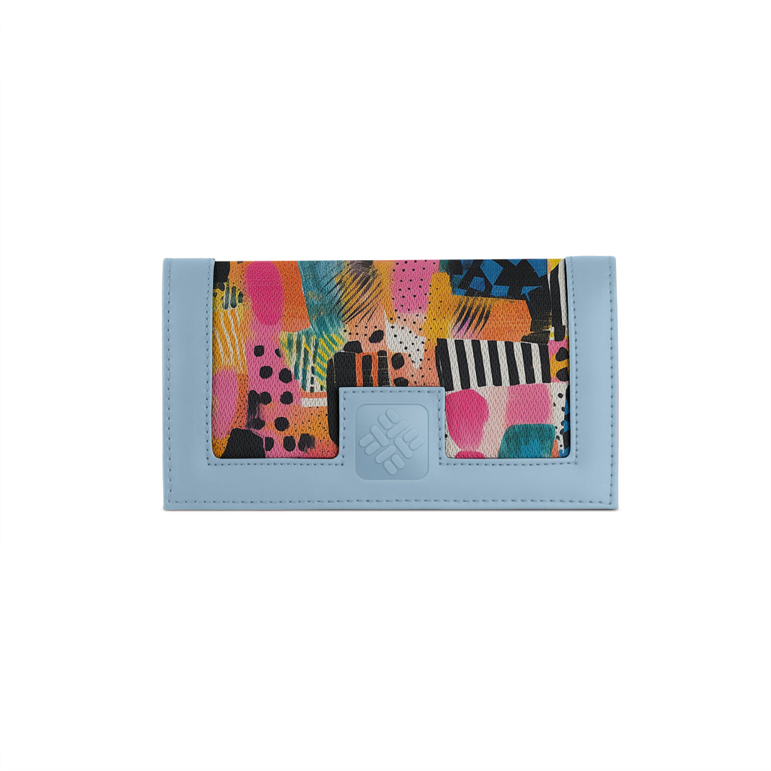 Blue Sleek Elegance Fold Wallet in Whimsical Patchwork Delight