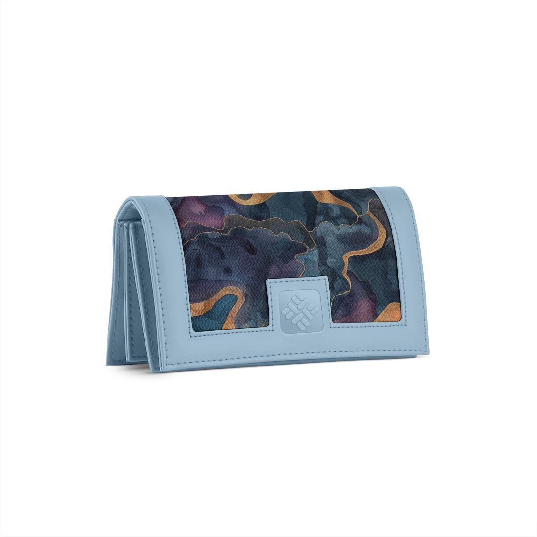 Blue Sleek Elegance Fold Wallet  with Ethereal Watercolor Waves