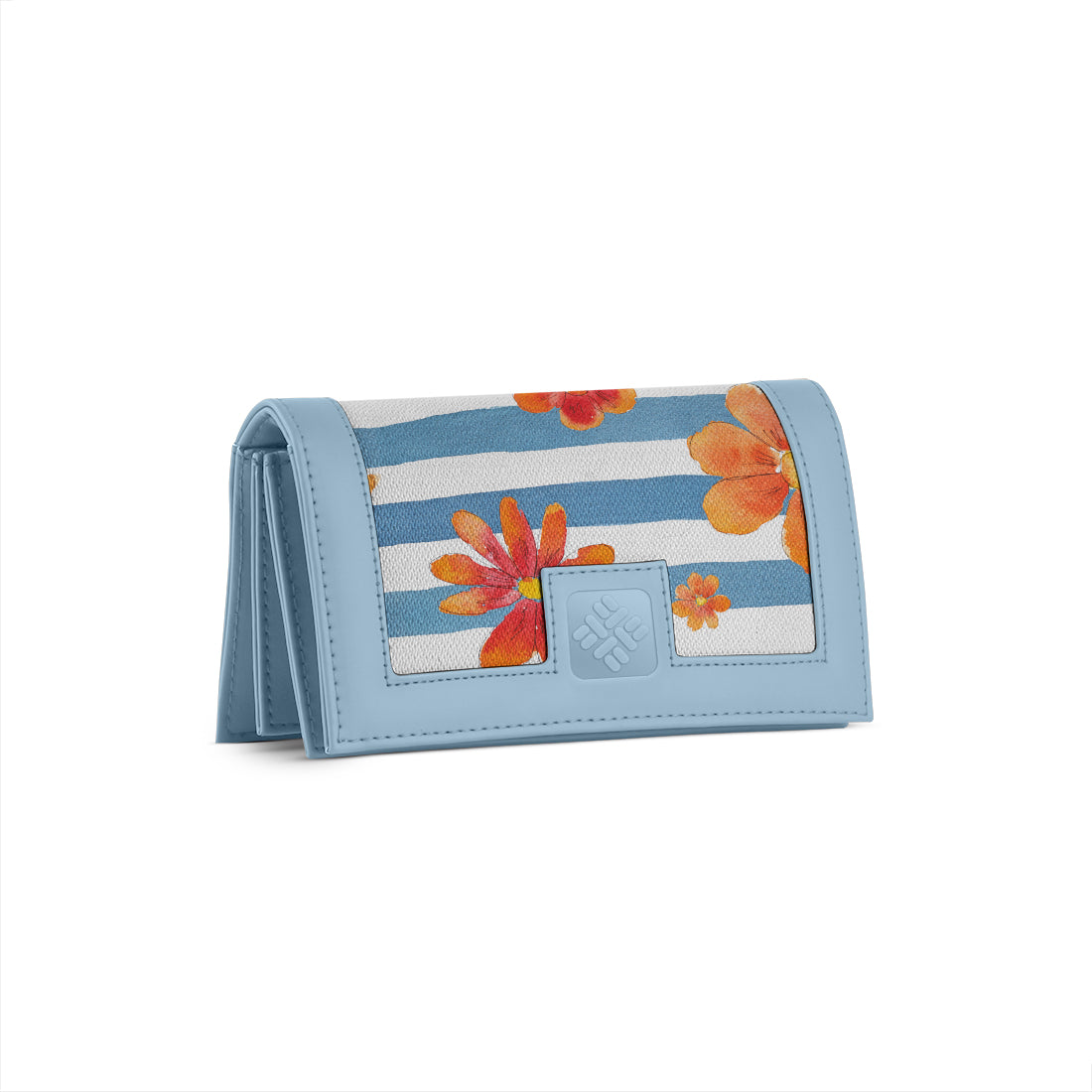 Blue Sleek Elegance Fold Wallet with Striped Floral Delight