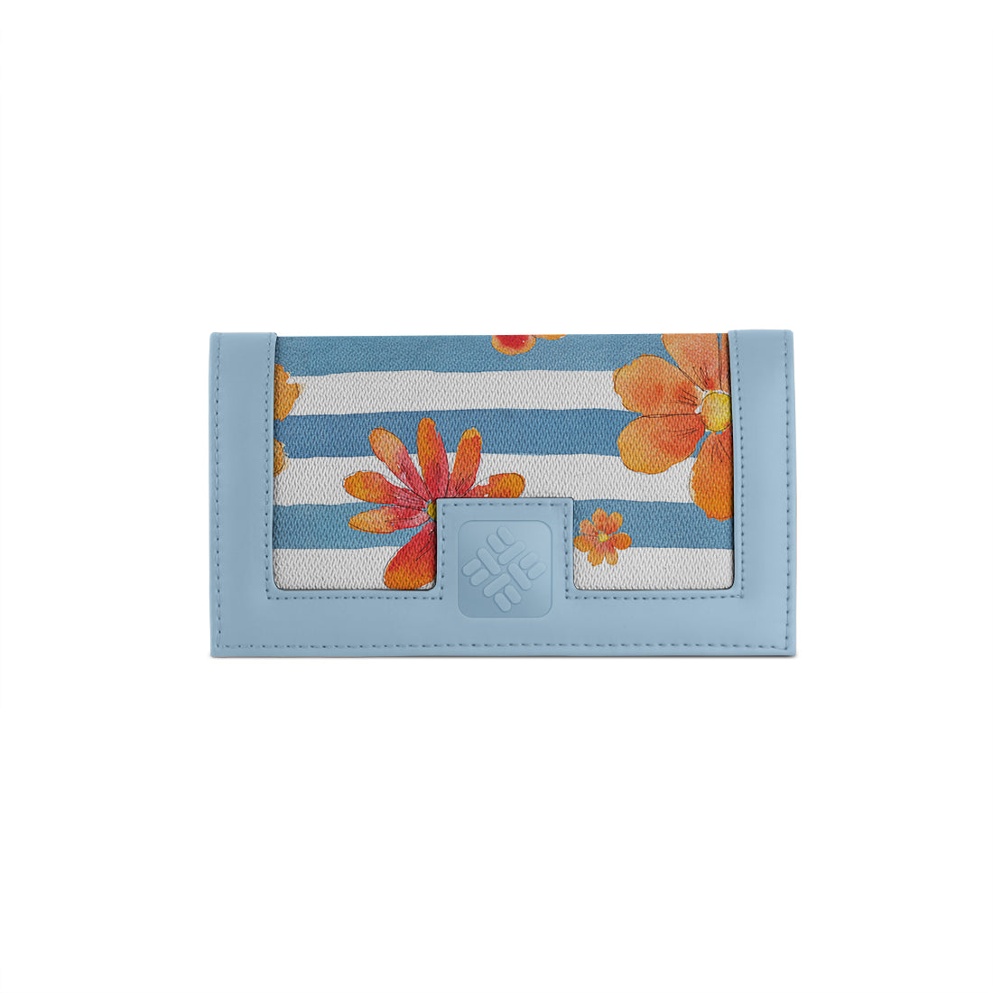 Blue Sleek Elegance Fold Wallet with Striped Floral Delight