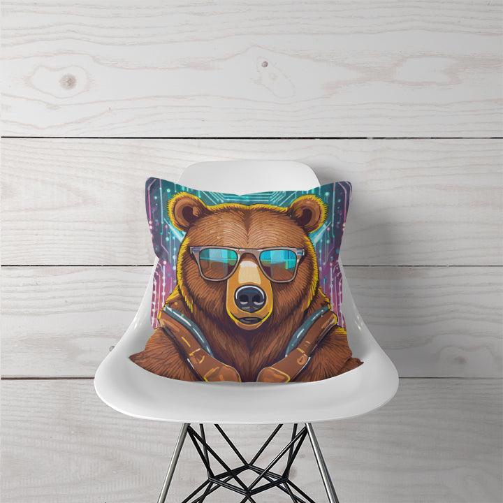 Decorative Pillow Brown Bear Cyberpunk - CANVAEGYPT