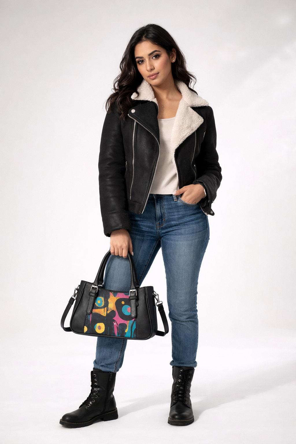 Black  Curve Satchel – Sleek, Stylish, Everyday