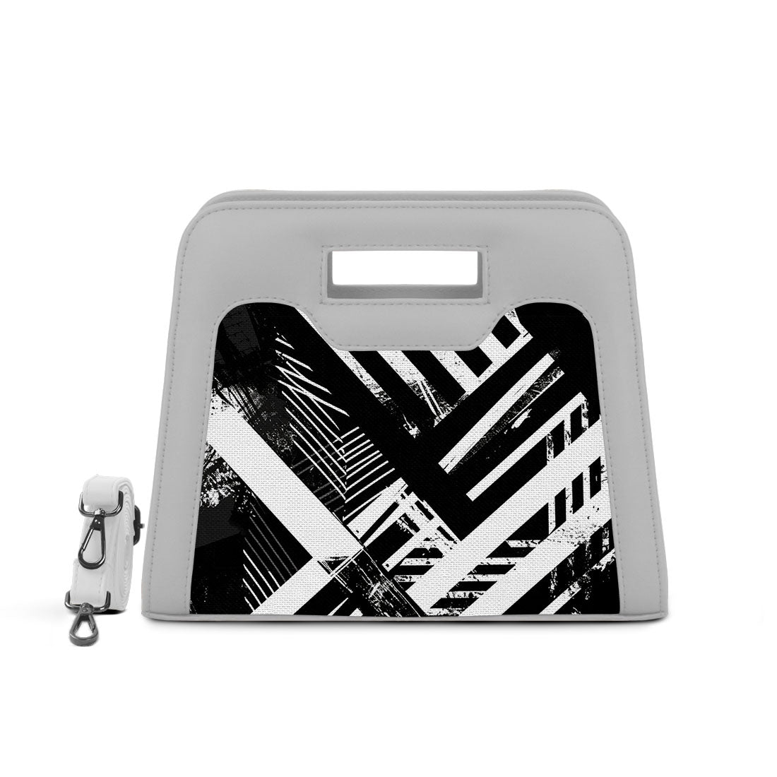 White Chic Peek Handbag Abstract Design