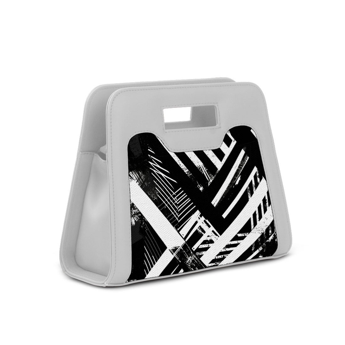 White Chic Peek Handbag Abstract Design