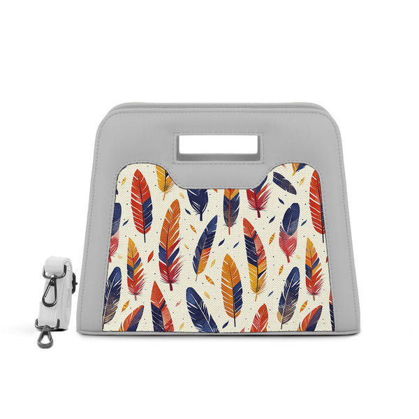 White Chic Peek Handbag Feathers Pattern - 1