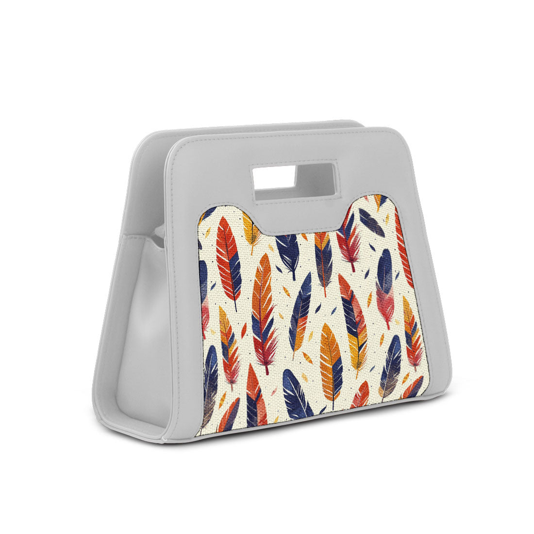 White Chic Peek Handbag Feathers Pattern