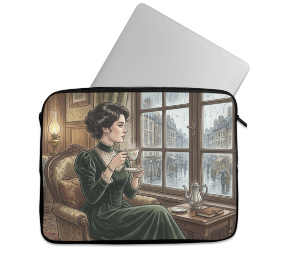 Laptop Sleeve Dark Academia Victorian Rainy Tea Time - 1