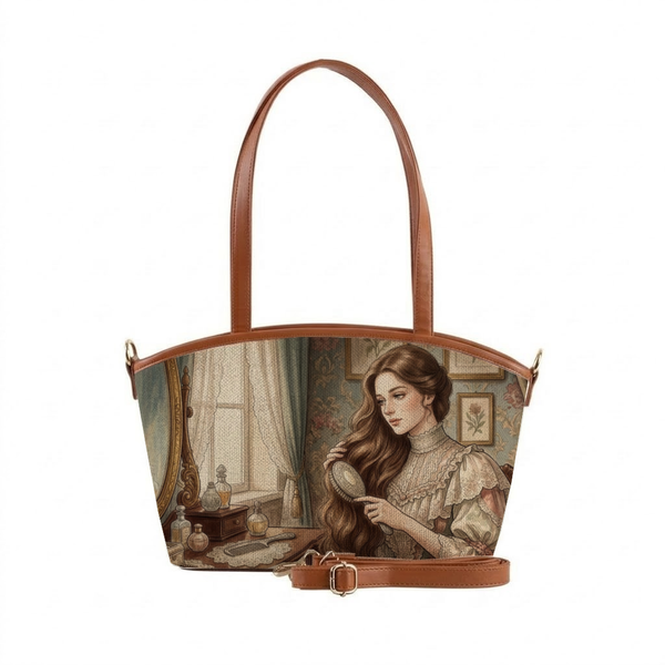 Wide Tote Bag Romantic Vintage Victorian Lady At Vanity - 1