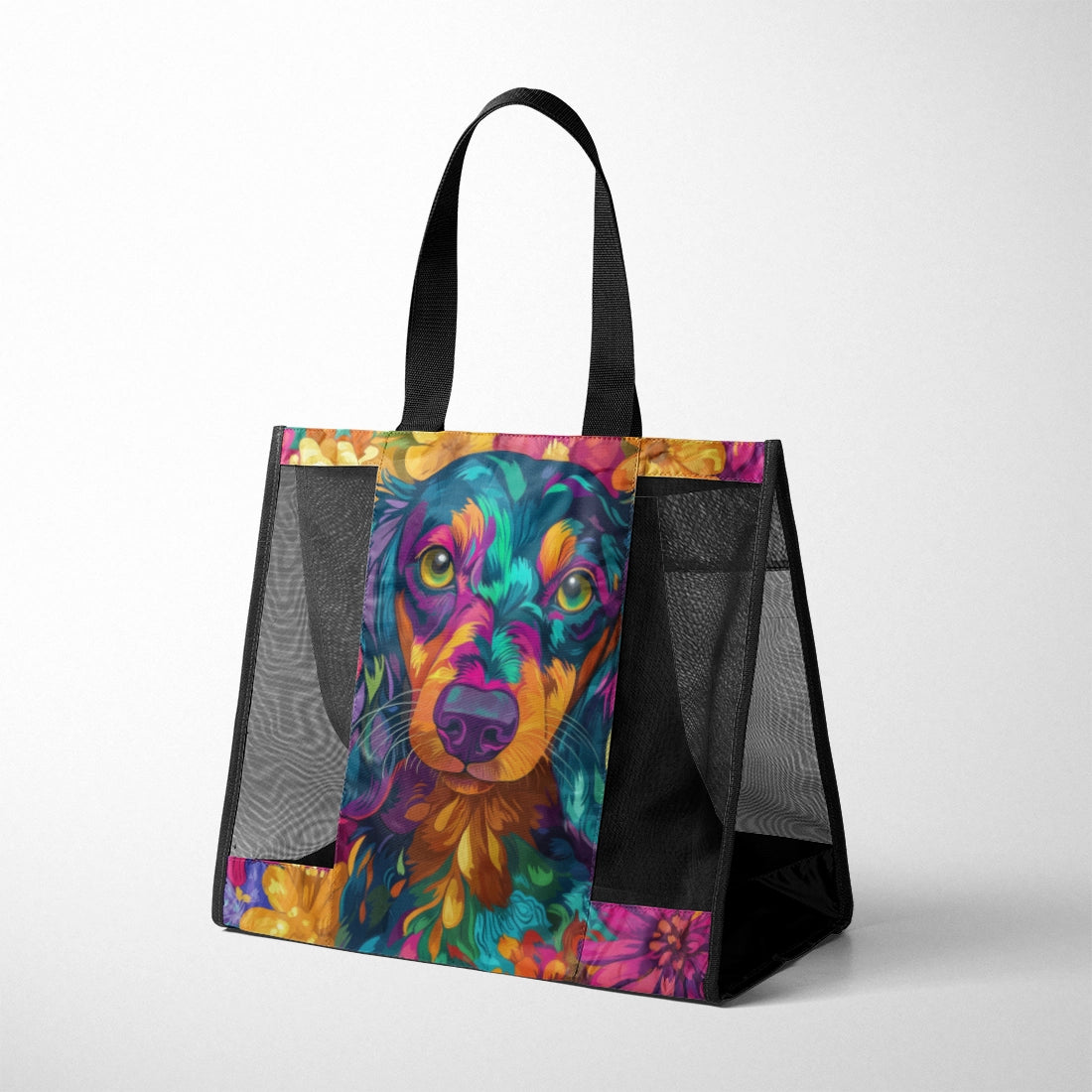 Mesh Bag – Floral Pup in Neon Dreams