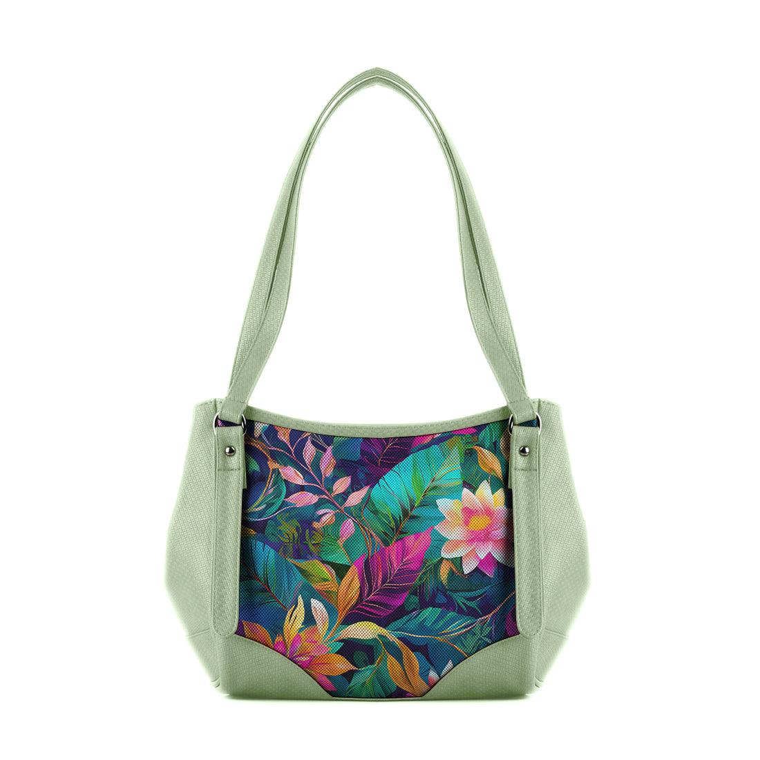 Mint Green Leather Tote Bag floral - CANVAEGYPT
