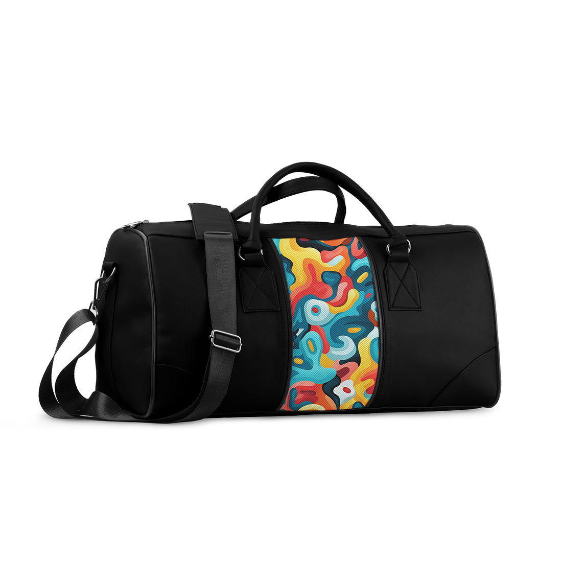 Black Mixed Duffel Bag Abstract Flow