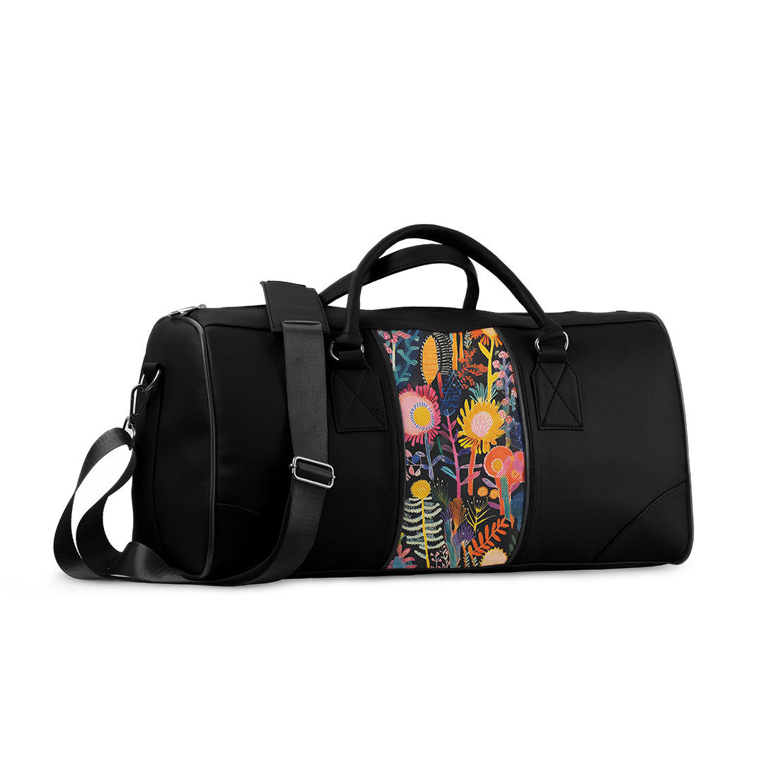 Black Mixed Duffel Bag Midnight Floralscape