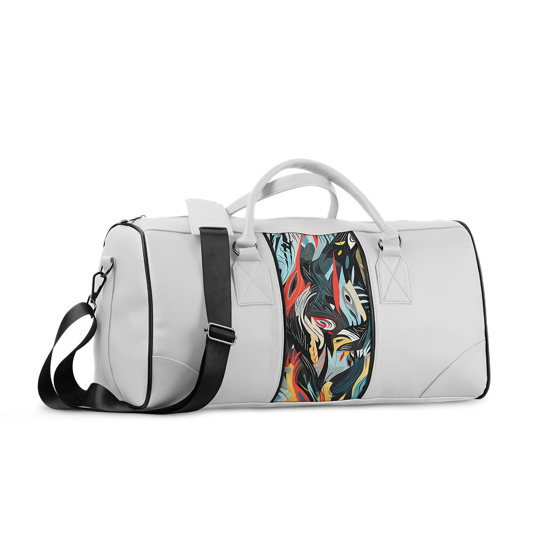 White Mixed Duffel Bag Abstract Avian Mosaic