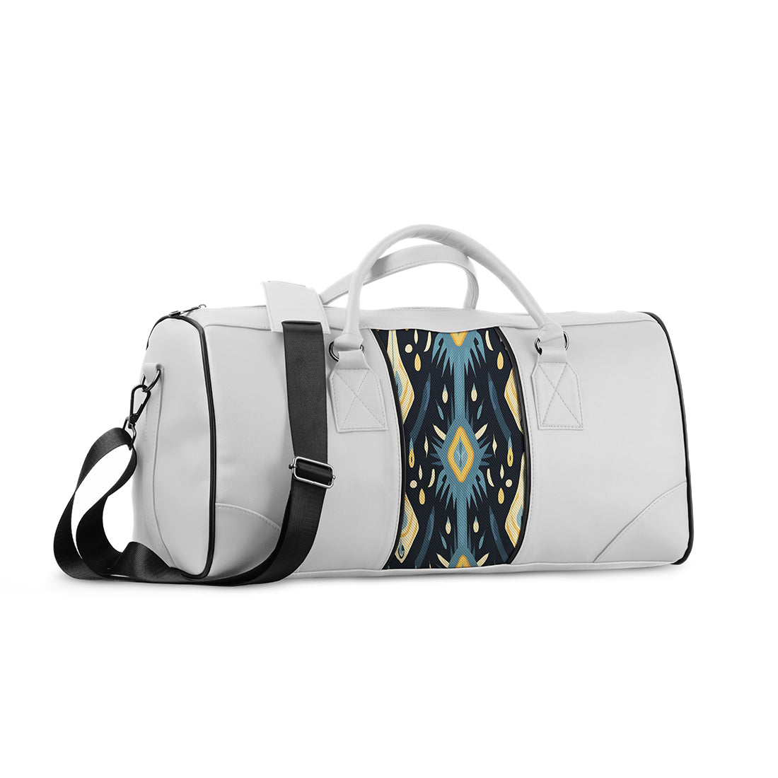 White Mixed Duffel Bag Midnight Ikat Diamonds