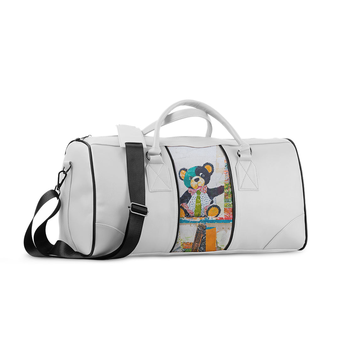 White Mixed Duffel Bag Teddy Bear