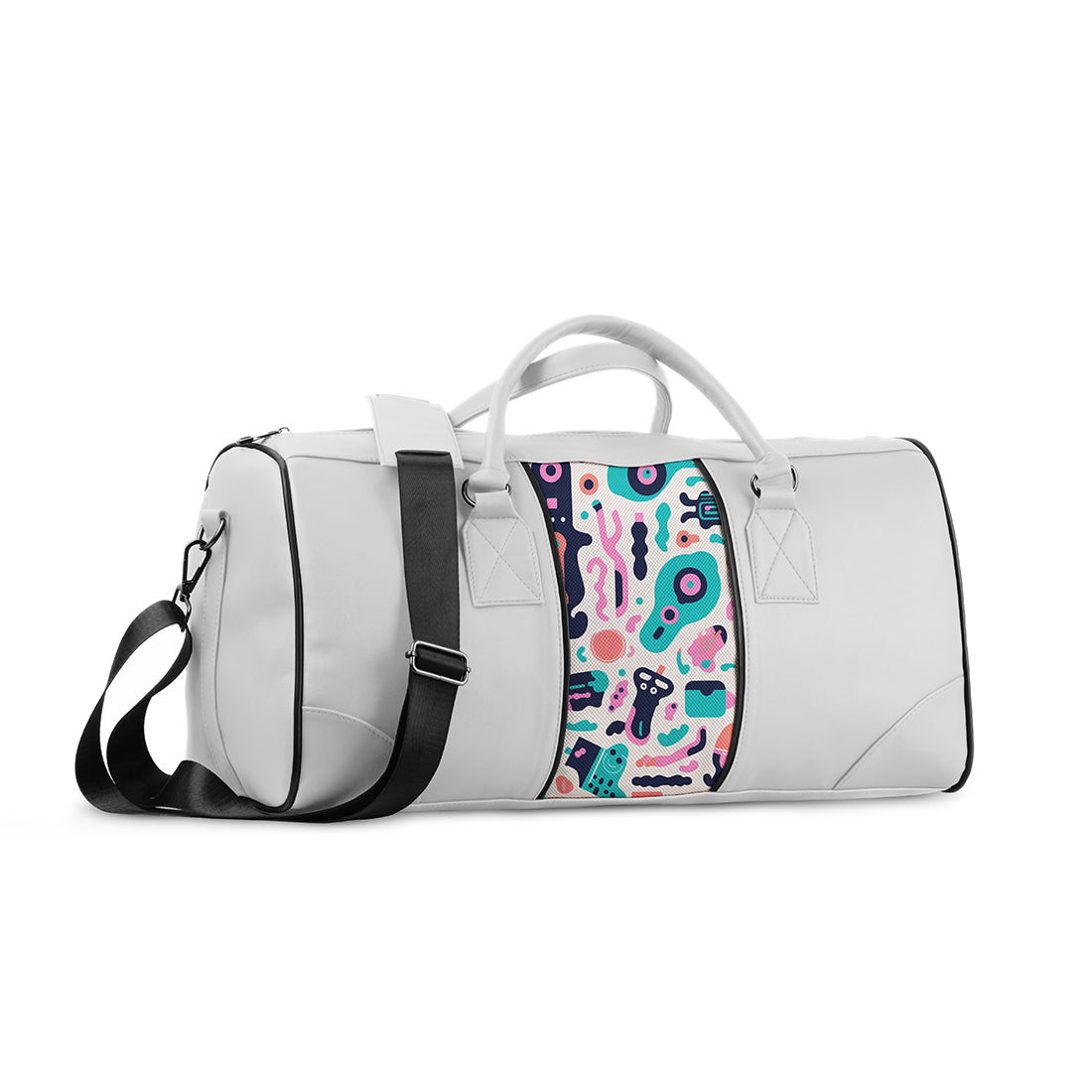White Mixed Duffel Bag Vibrant Abstract Play