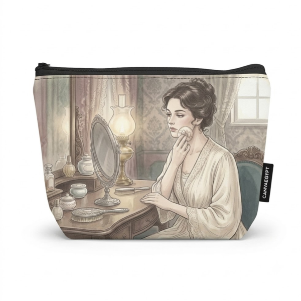 Makeup Pouch Vintage Edwardian Beauty at Vanity Table Illustration