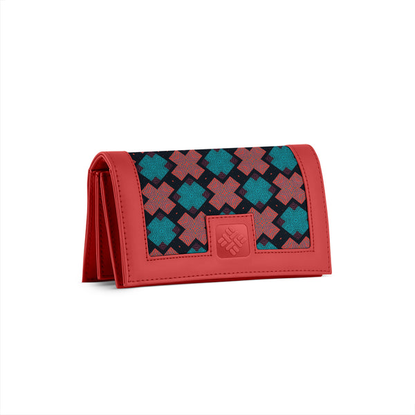 Red Sleek Elegance Fold Wallet  Featuring Vibrant Star Tile Motif - 1