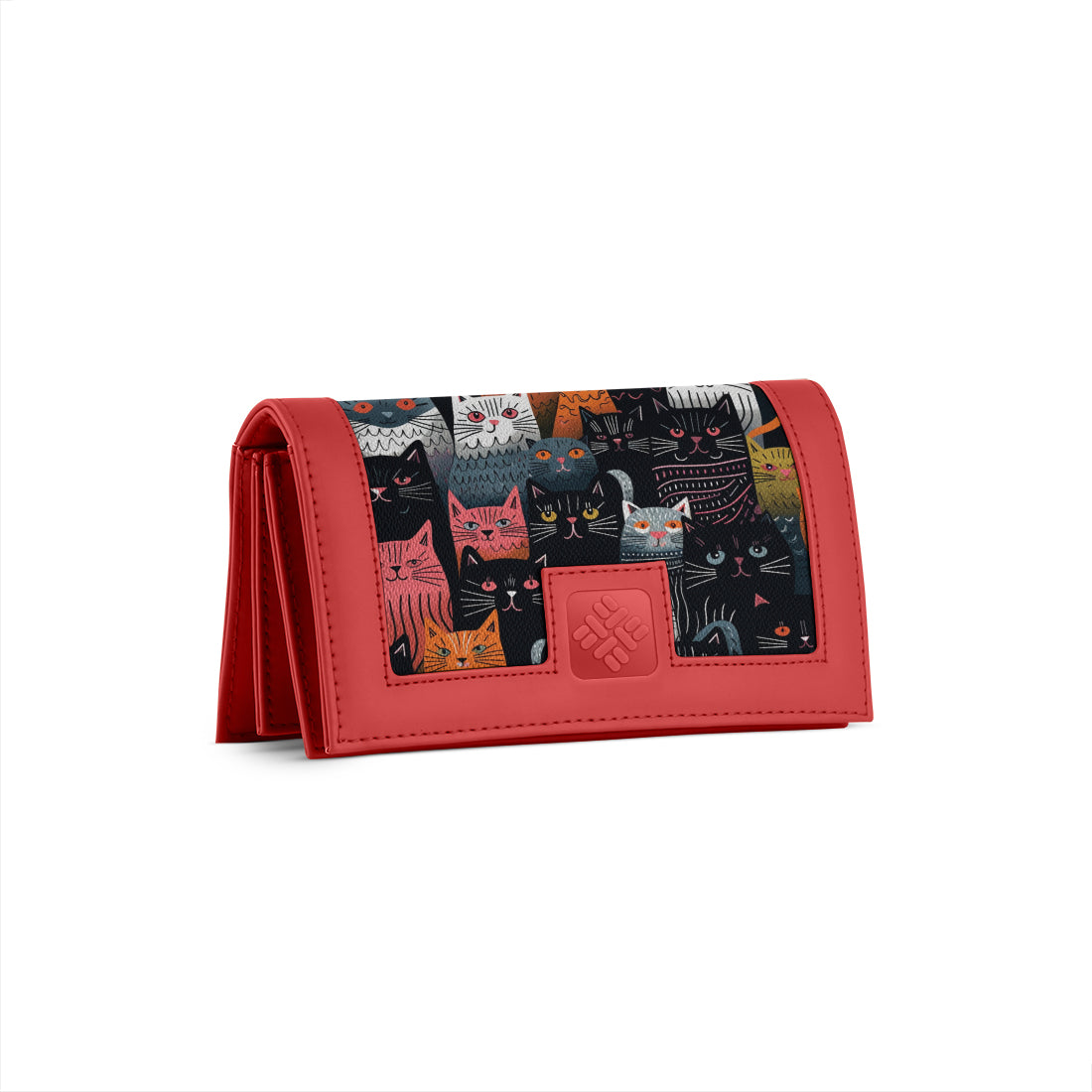Red Sleek Elegance Fold Wallet in Playful Cat Parade Style