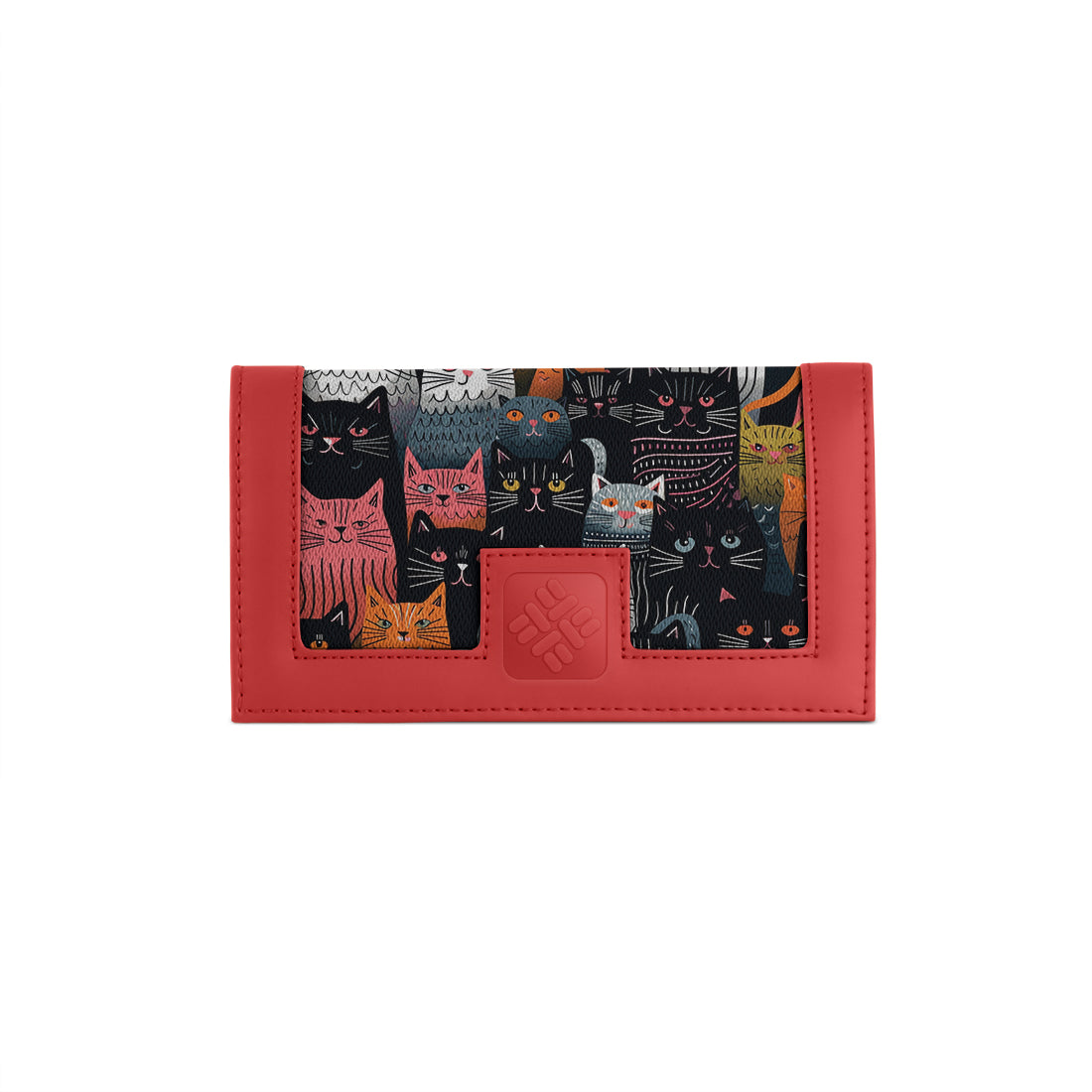 Red Sleek Elegance Fold Wallet in Playful Cat Parade Style
