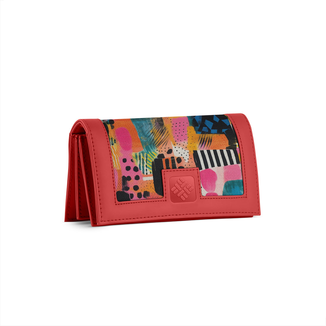 Red Sleek Elegance Fold Wallet in Whimsical Patchwork Delight