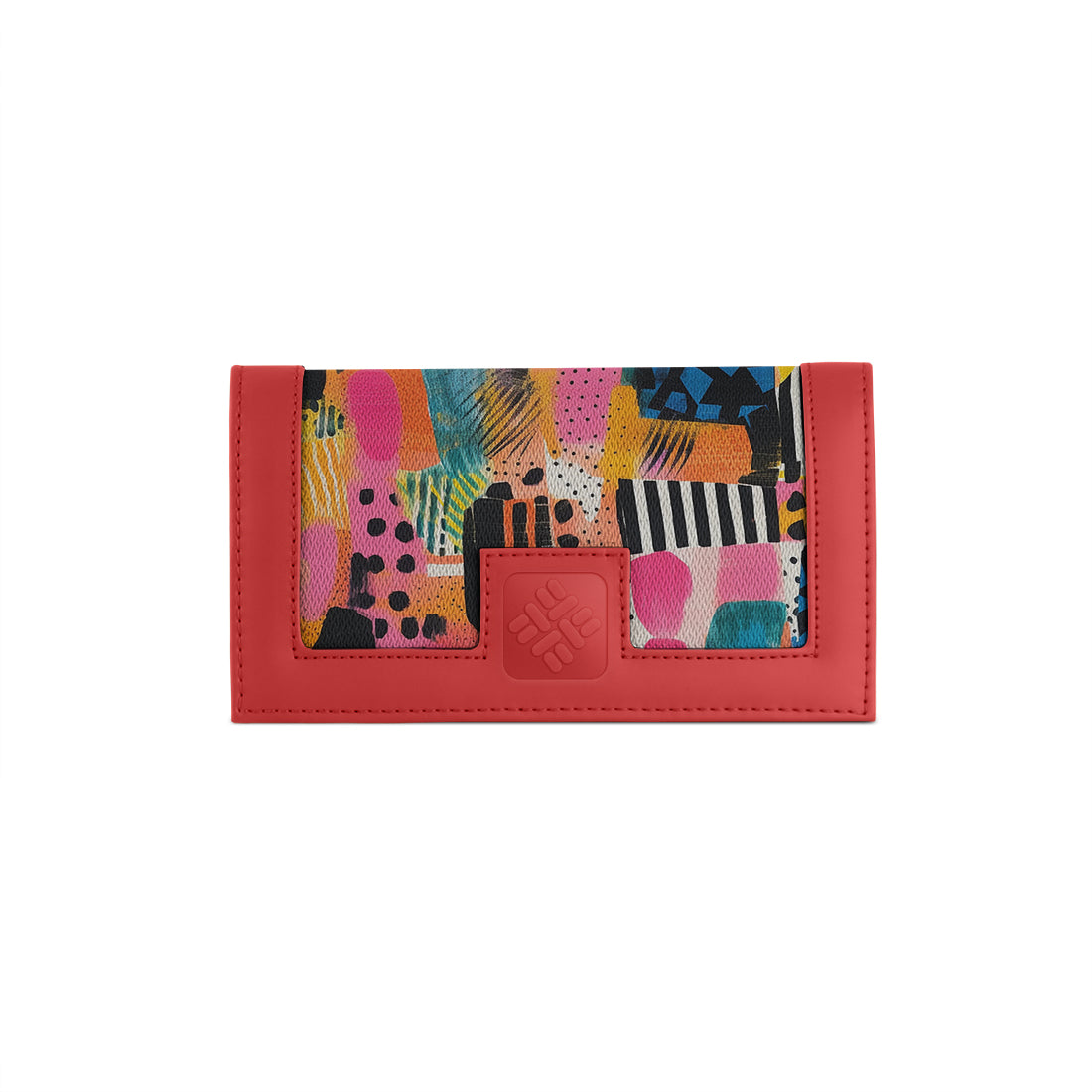 Red Sleek Elegance Fold Wallet in Whimsical Patchwork Delight